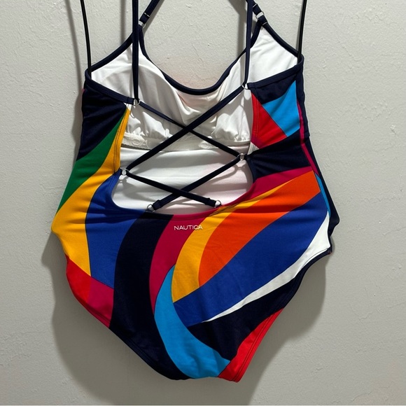 NAUTICA Women’s Multicolor SAILS Printed Cross Back One-Piece Swimsuit Size M - Picture 4 of 6